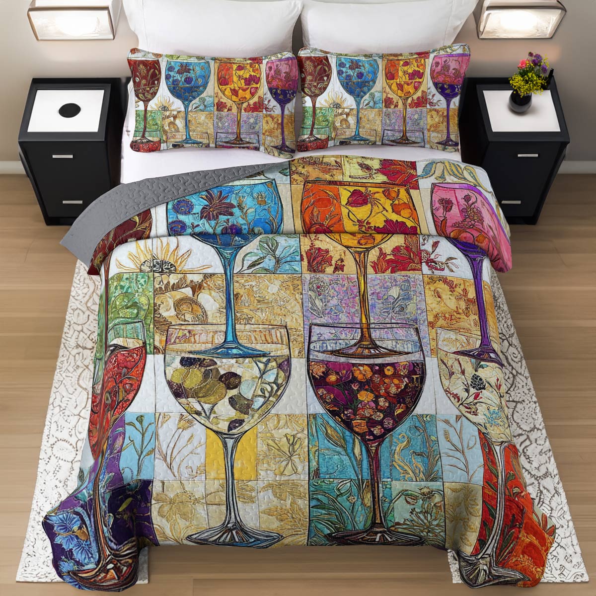 Shineful All Season Quilt 3-Piece Set Gorgeous Classic Wine Glass