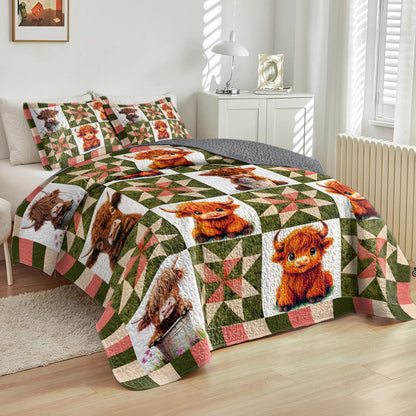 Shineful All Season Quilt 3-Piece Set Cute Highland Cow