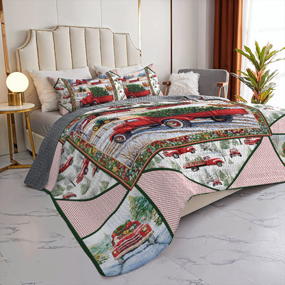 Shineful All Season Quilt 3-Piece Set - Holiday Farmhouse Truck Quilt