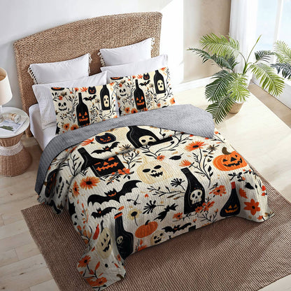 Shineful All Season Quilt 3-Piece Set Happy Halloween Wine Bottles