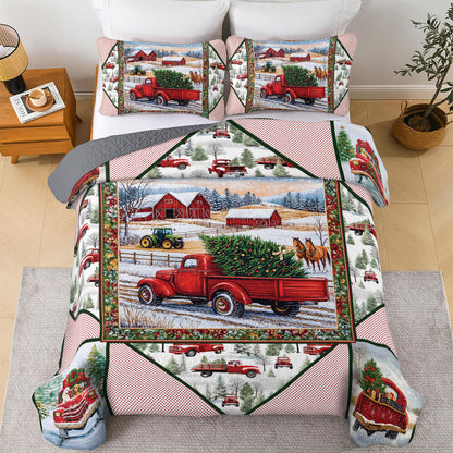 Shineful All Season Quilt 3-Piece Set - Holiday Farmhouse Truck Quilt