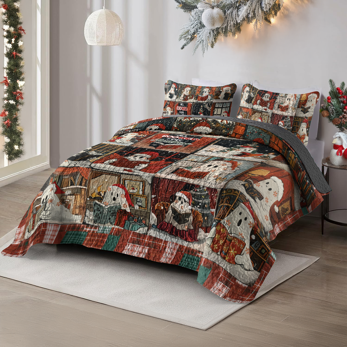 Shineful All Season Quilt 3-Piece Set Christmas Floral Bookish Boo
