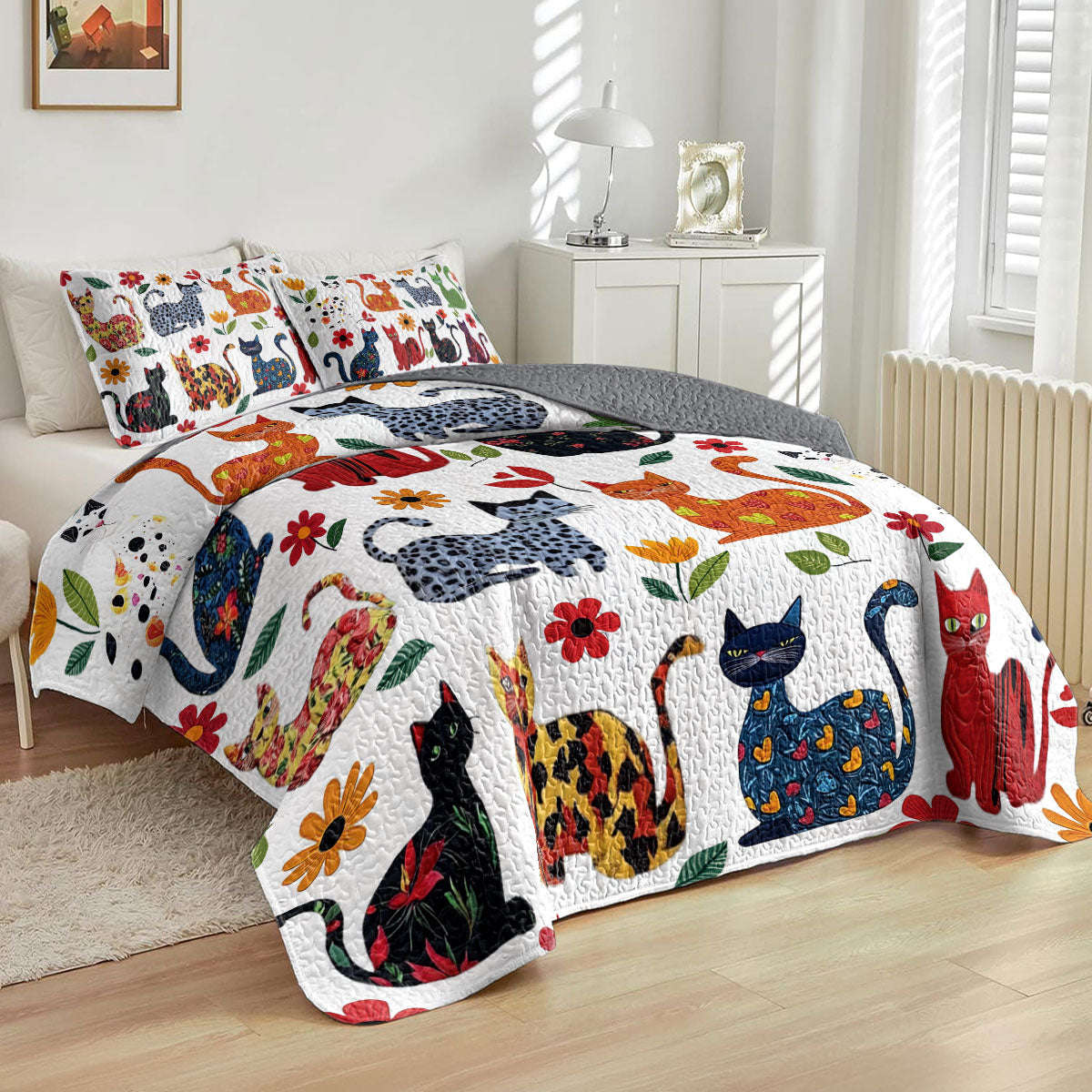 Shineful All Season Quilt 3-Piece Set Furry Feline