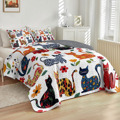 Shineful All Season Quilt 3-Piece Set Furry Feline