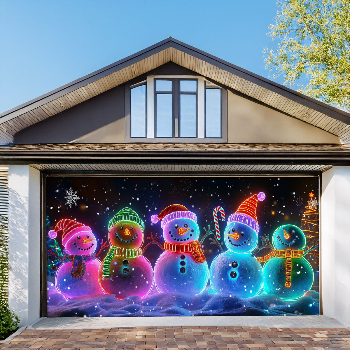 Shineful Garage Door Banner Decoration - Neon Snowman Family 3D