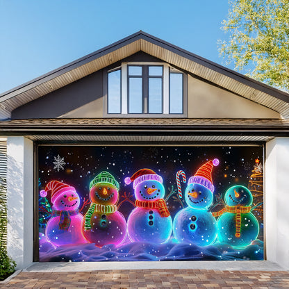 Shineful Garage Door Banner Decoration - Neon Snowman Family 3D