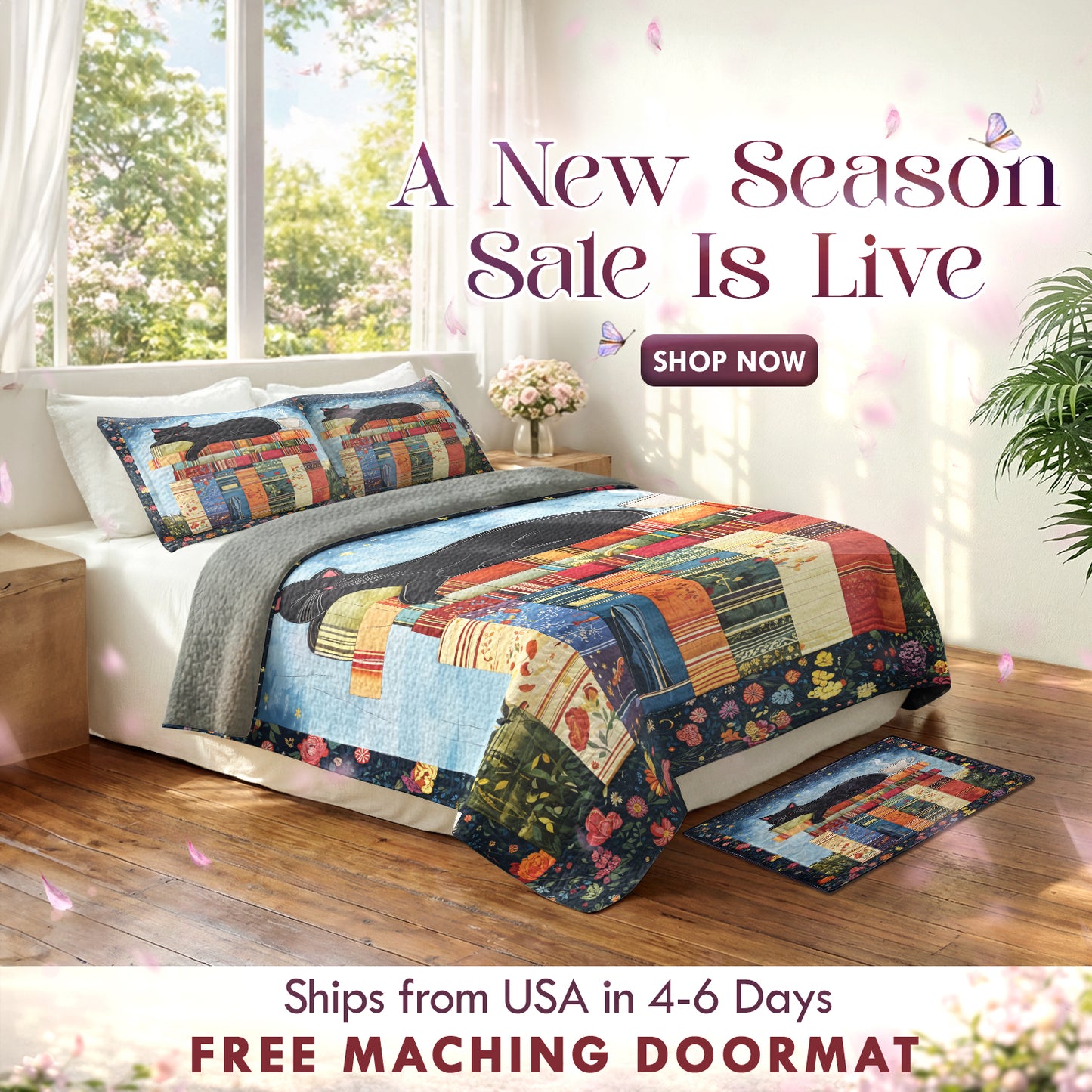 Shineful Quilt 3-Piece Set Cozy Cat