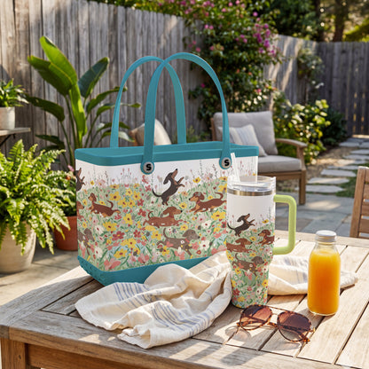Shineful Bundle Beach Bag And Tumbler  Dachshund In Flower Garden