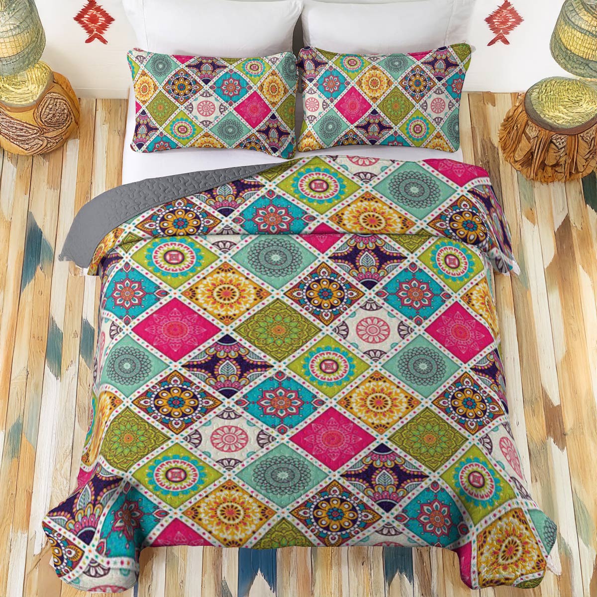 Shineful All Season Quilt 3-Piece Set Colorful Mosaic