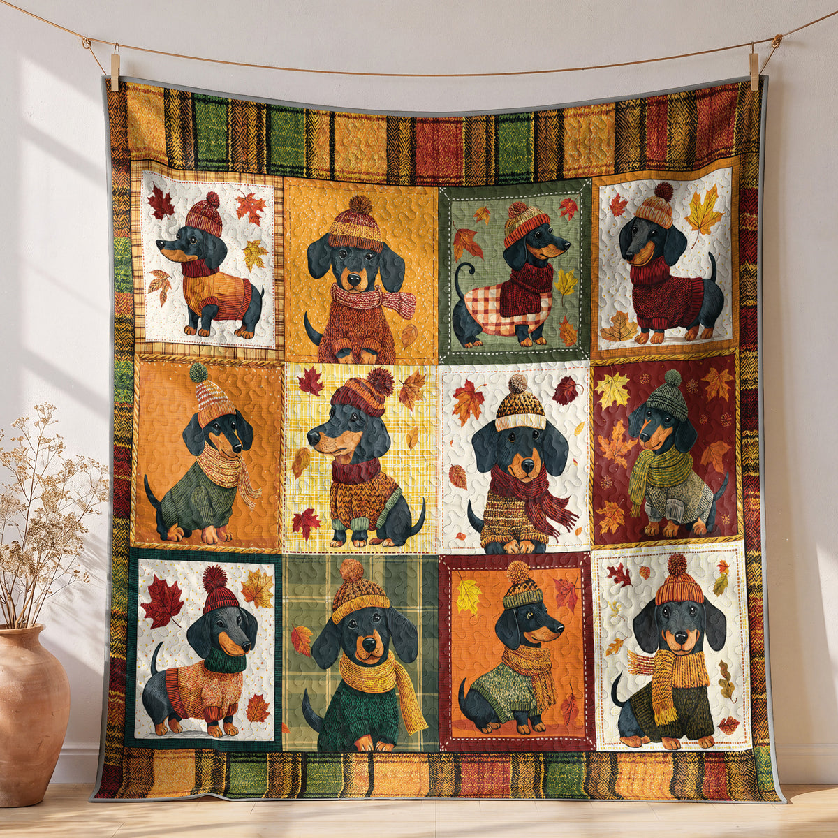 Shineful Quilt 3-Piece Set Snuggle Season Doxies