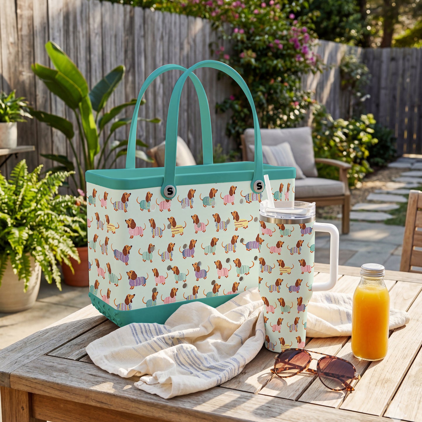Shineful Bundle Beach Bag And Tumbler Colorful Dachshund