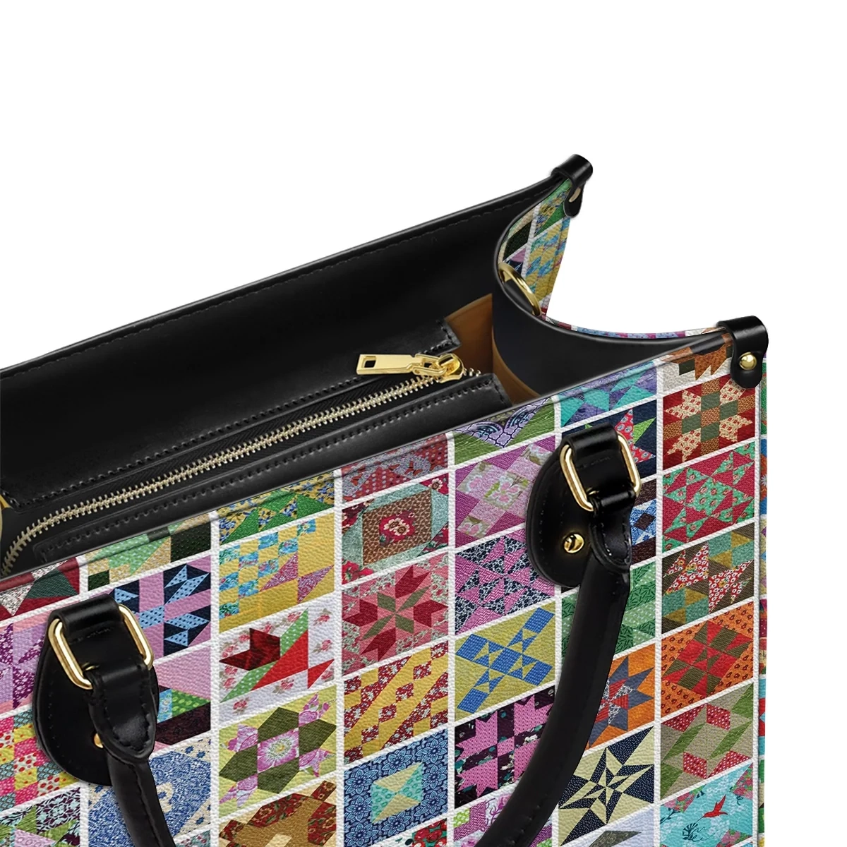 Shineful Leather Bag Traditional Quilting Blocks Blue