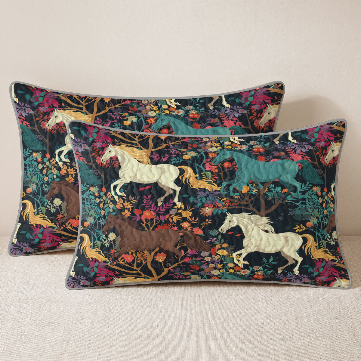 Shineful Quilt 3-Piece Set Horse Flower