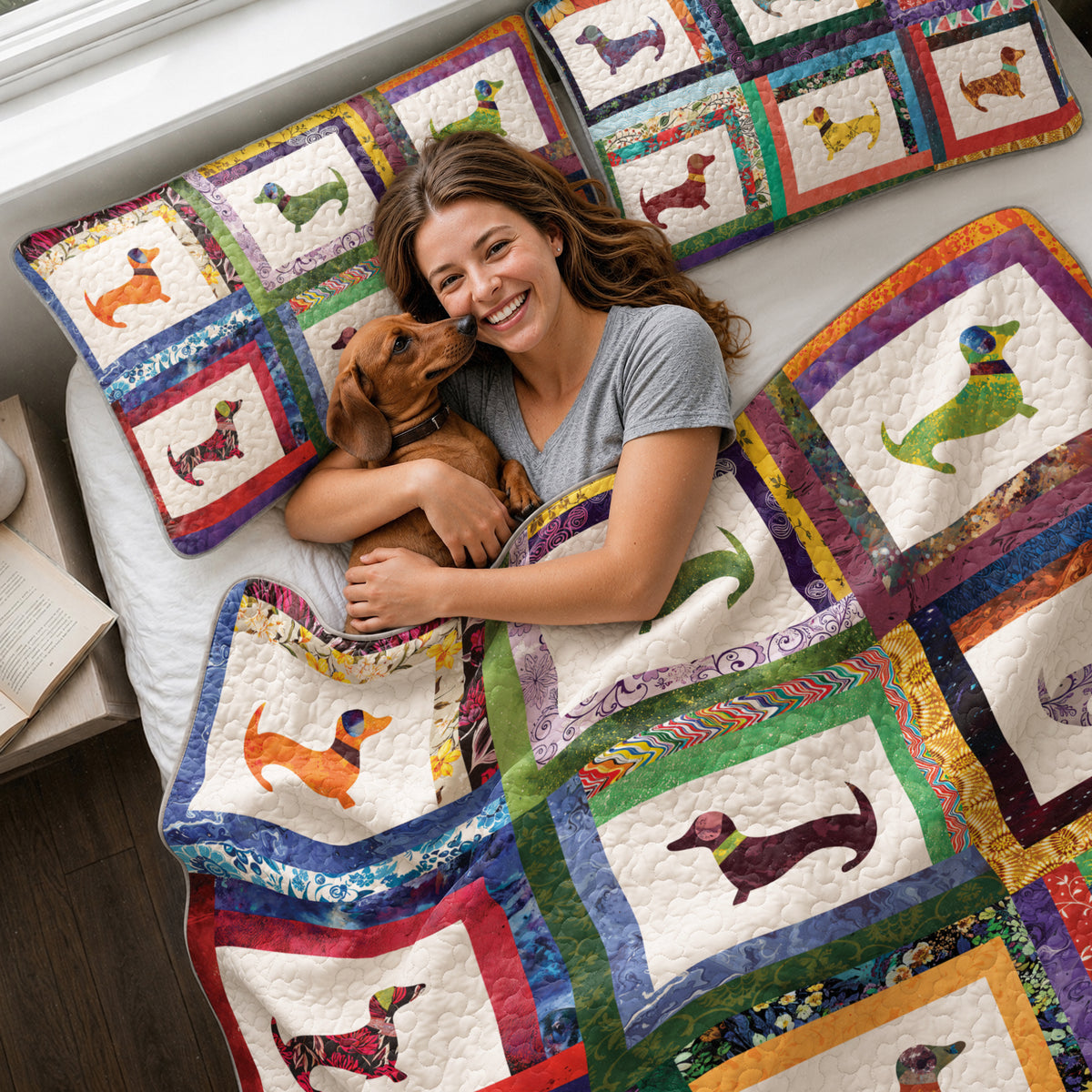 Shineful Quilt 3-Piece Set Dachshund Friends