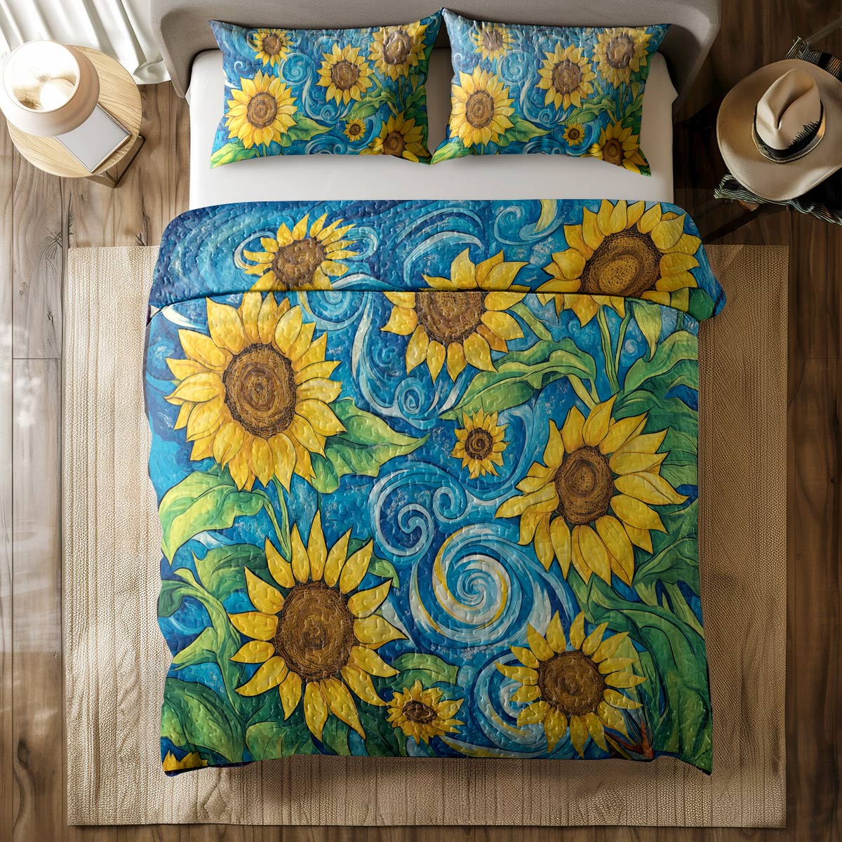 Shineful All Season Quilt 3-Piece Set - Sunflower Whirlwind Of Sunshine