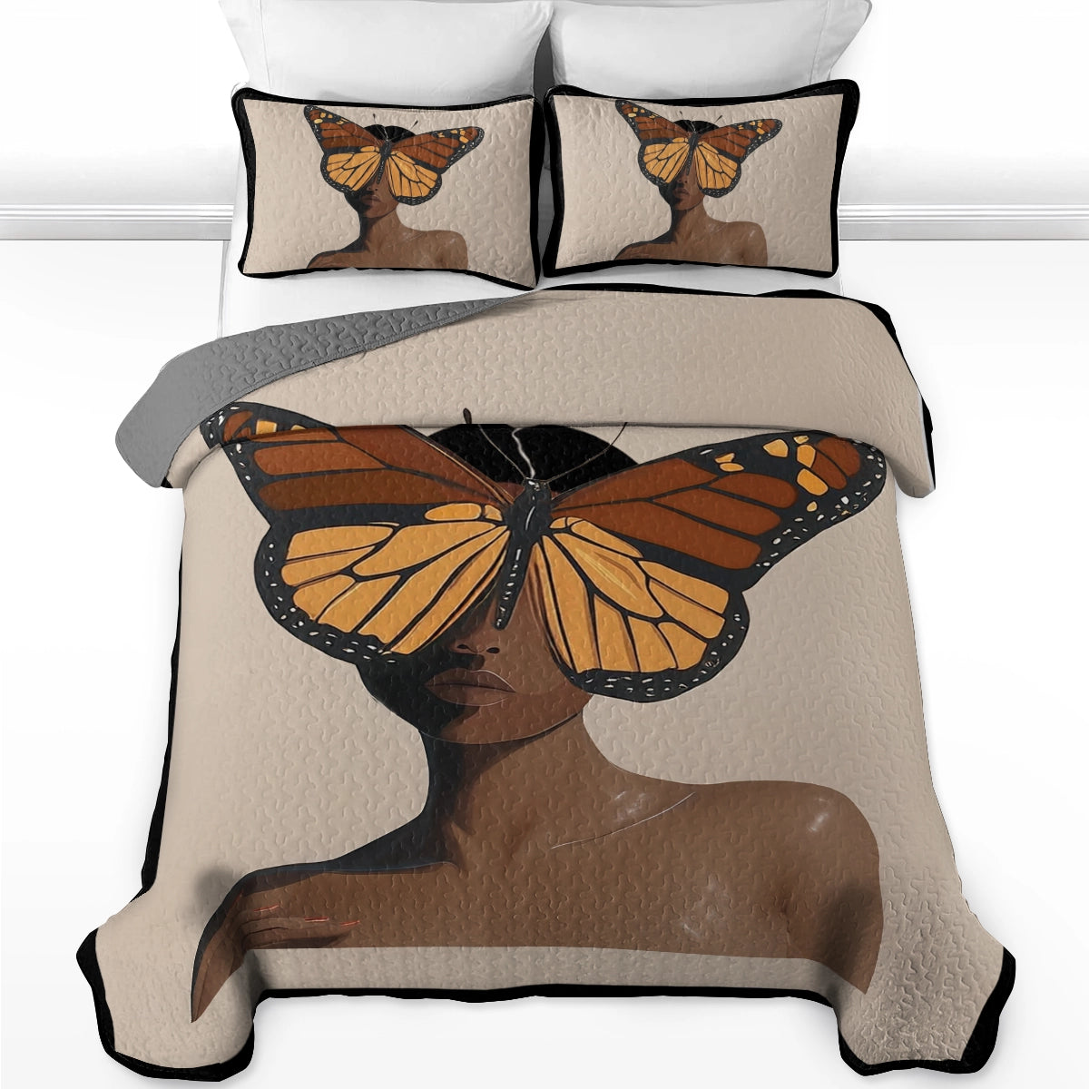 Shineful All Season Quilt 3-Piece Set - Black Butterfly Woman