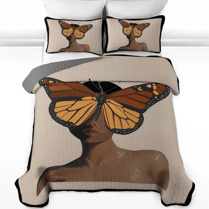 Shineful All Season Quilt 3-Piece Set - Black Butterfly Woman