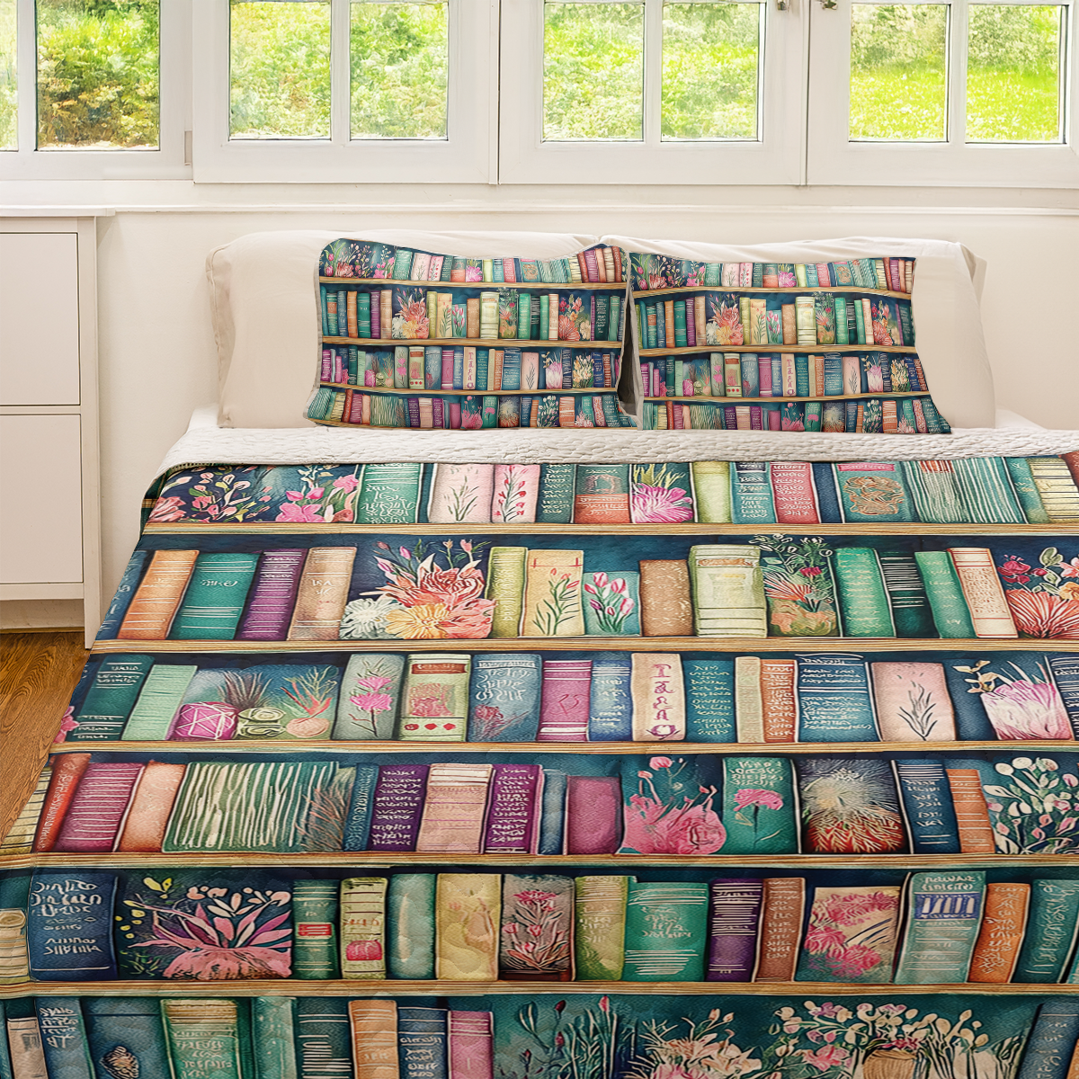Shineful All Season Quilt 3-Piece Set Botanical Blooming Bookshelves