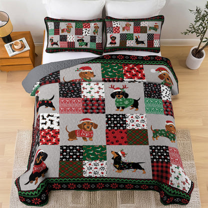 Shineful All Season Quilt 3-Piece Set Festive Dachshund Christmas