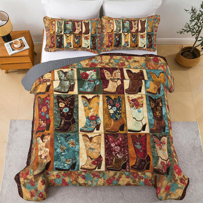 Shineful All Season Quilt 3-Piece Set Vintage Cowboy Boot