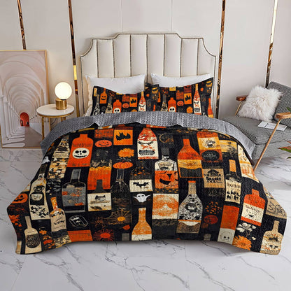 Shineful All Season Quilt 3-Piece Set Halloween Wine Bottles