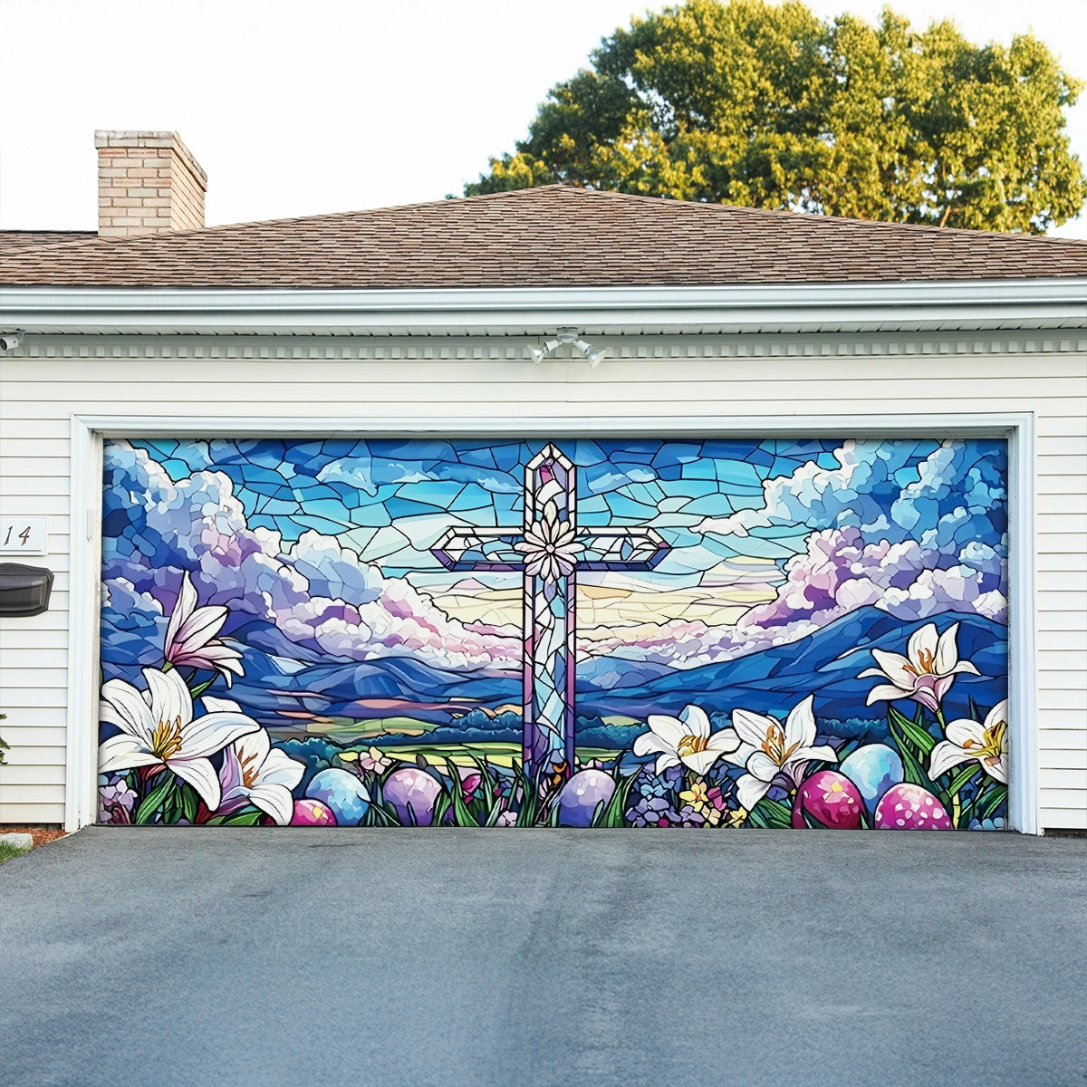 Shineful Garage Door Banner Decoration The Cross of Living Hope