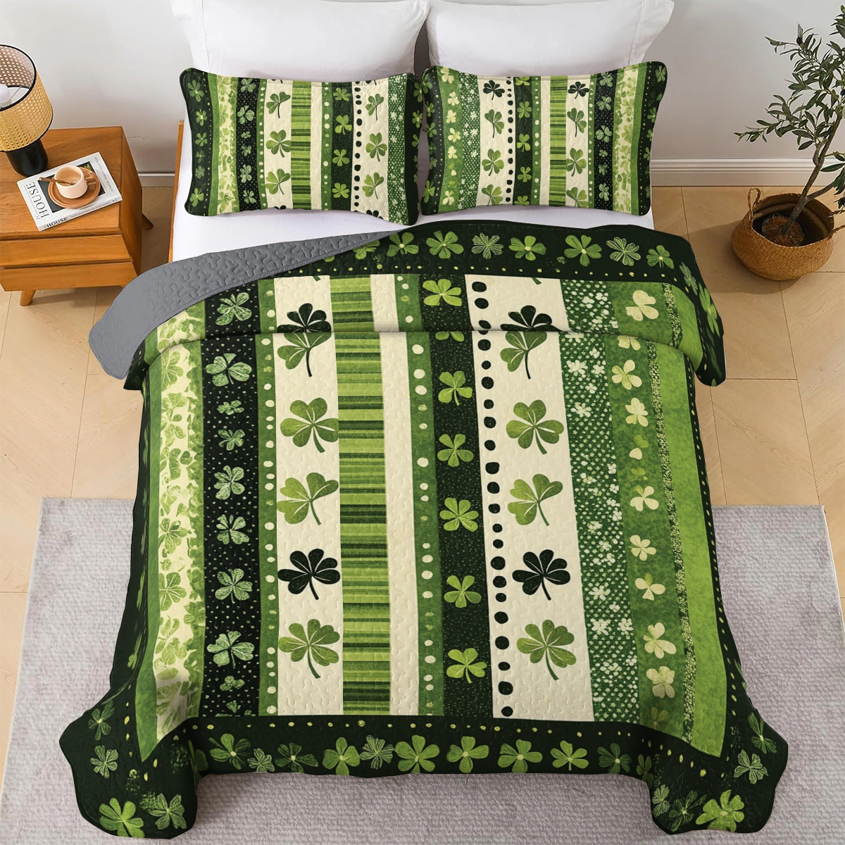 Shineful All Season Quilt 3-Piece Set Emerald Rows