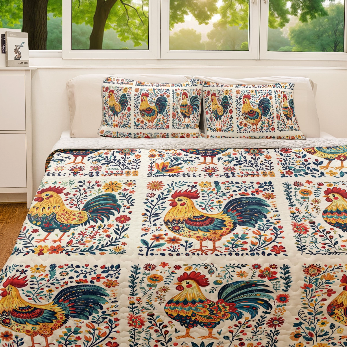Shineful All Season Quilt 3-Piece Set - Rooster Garden