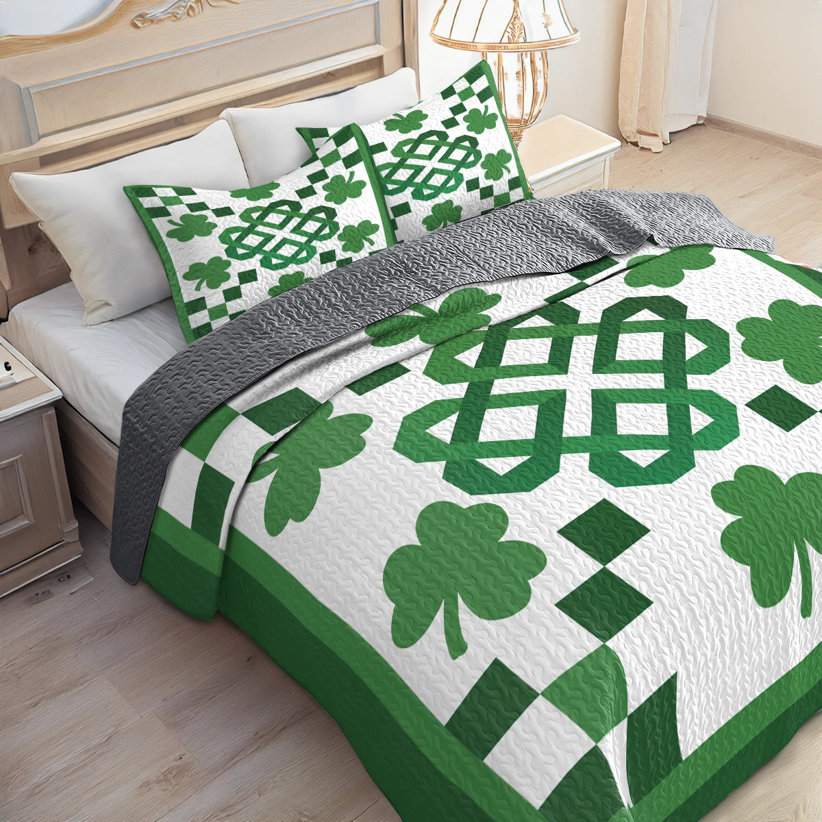 Shineful All Season Quilt 3-Piece Set - Shamrock Celtic Knot