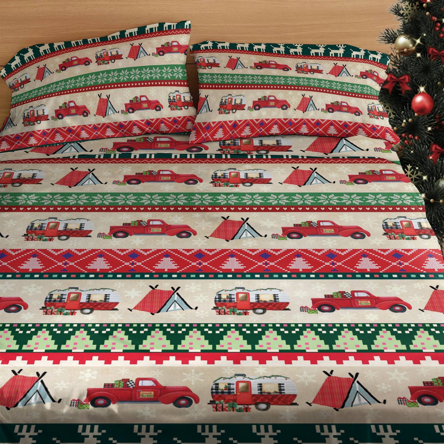 Shineful 4-Piece Bed Sheet Set Camping Christmas