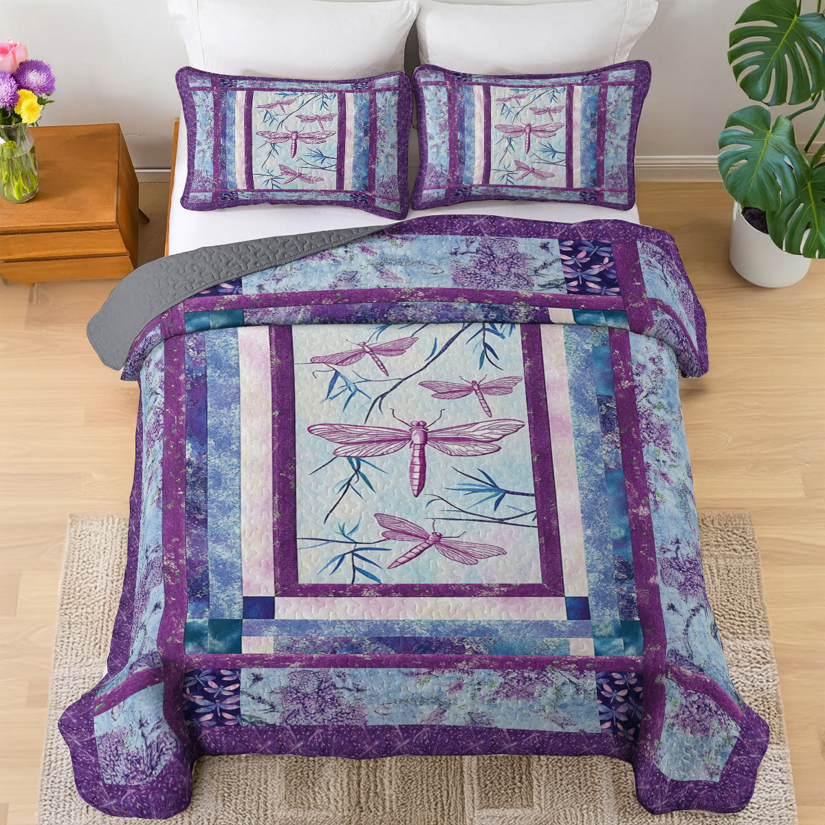 Shineful All Season Quilt 3-Piece Set Dragonfly Gorgeous