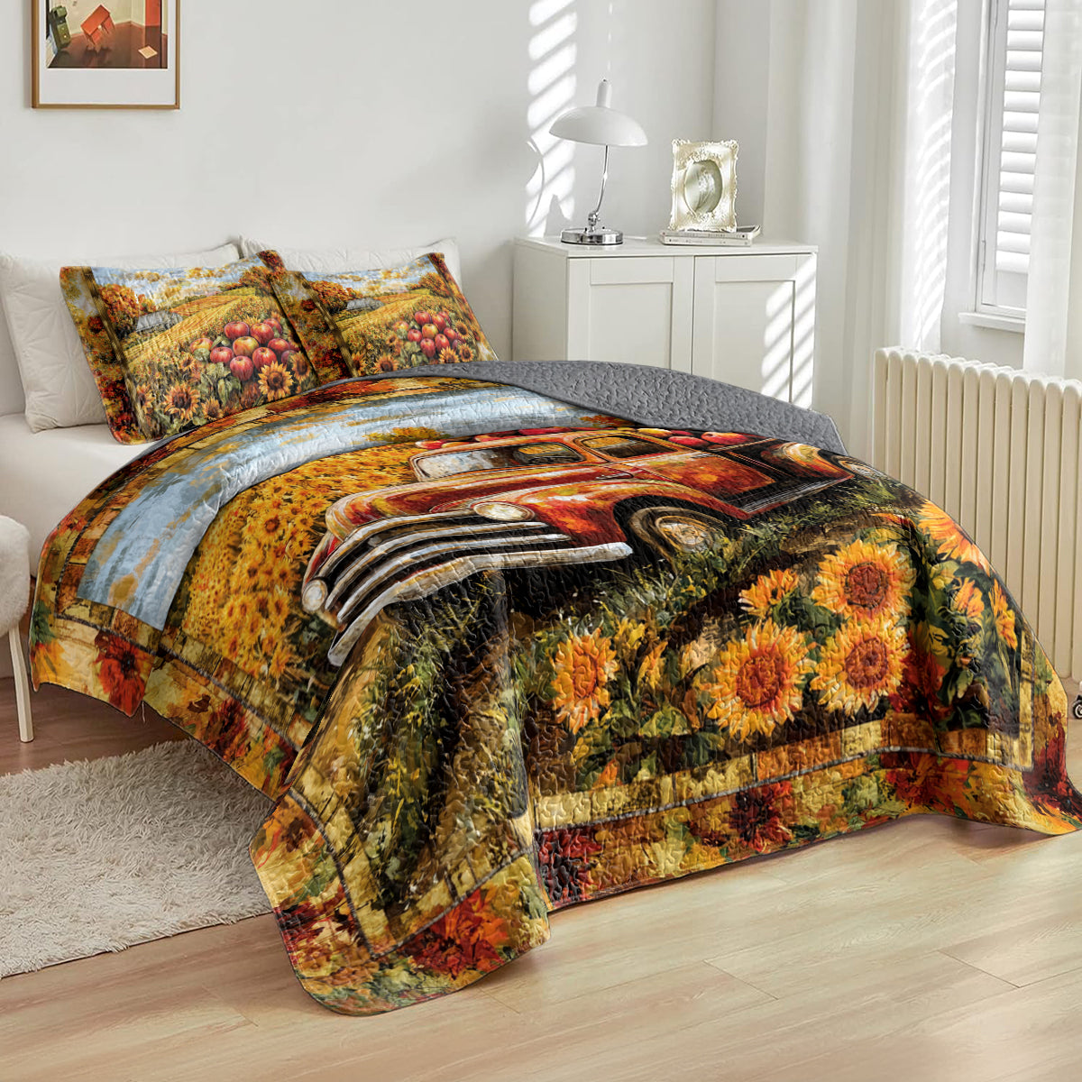 Shineful All Season Quilt 3-Piece Set Apple Harvest Truck