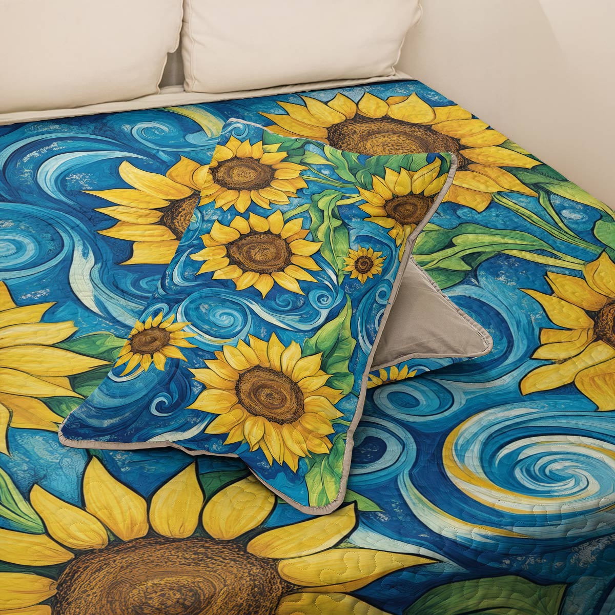 Shineful All Season Quilt 3-Piece Set - Sunflower Whirlwind Of Sunshine