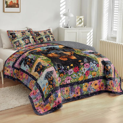 Shineful All Season Quilt 3-Piece Set - Rottie In The Garden