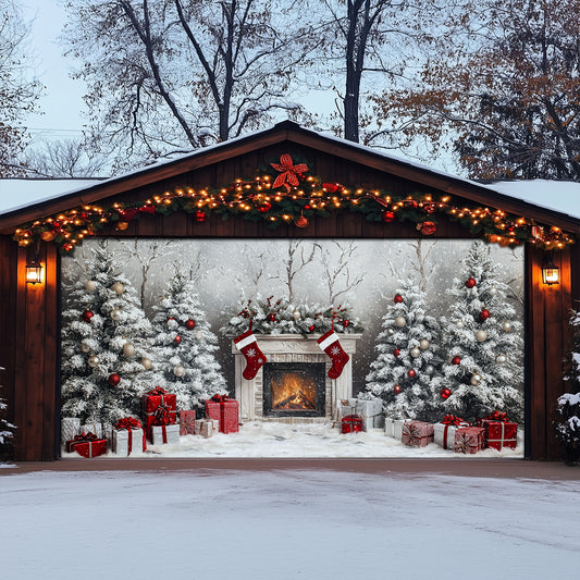 Shineful Garage Door Banner Decoration Cozy Christmas Fireplace