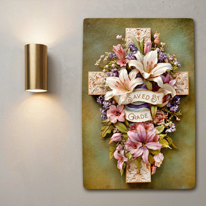 Shineful 2D Metal Sign Vintage Grace Cross Floral