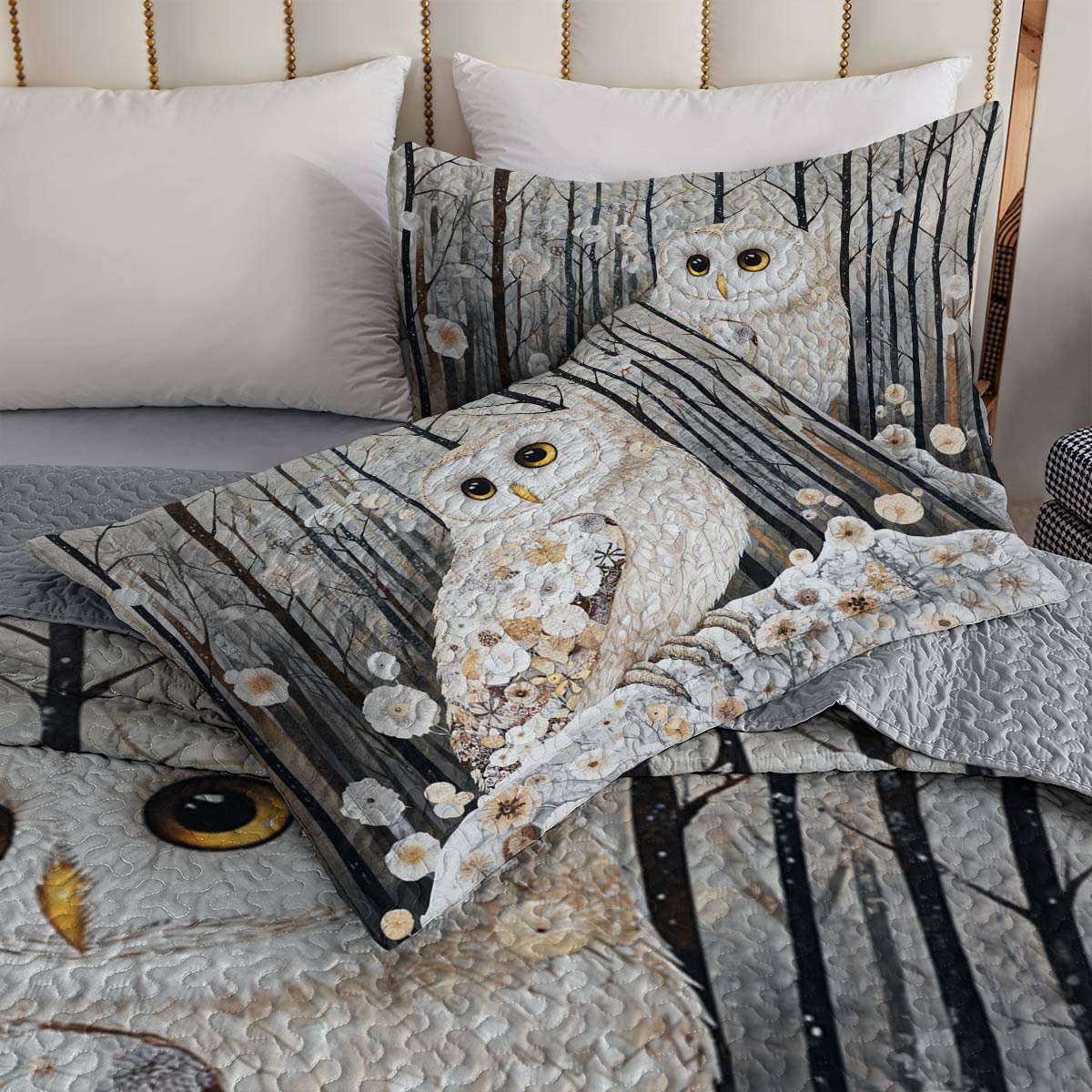 Shineful All Season Quilt 3-Piece Set Gentle Owl Winter Forest