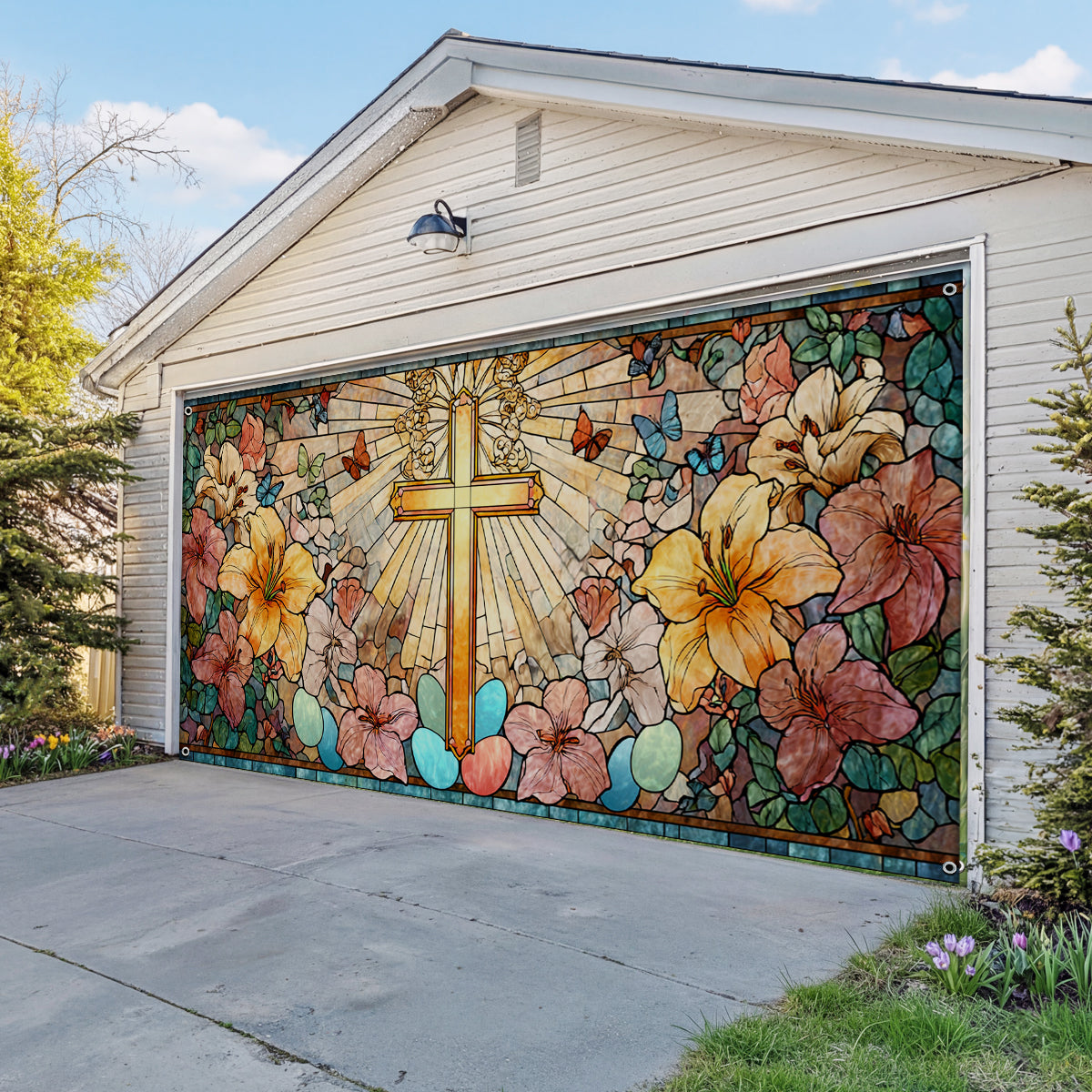 Shineful Garage Door Banner Decoration Radiant Cross Easter