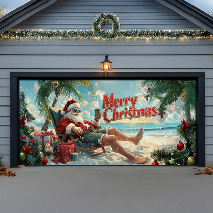Shineful Garage Door Banner Decoration Tropical Santa Christmas Vibes