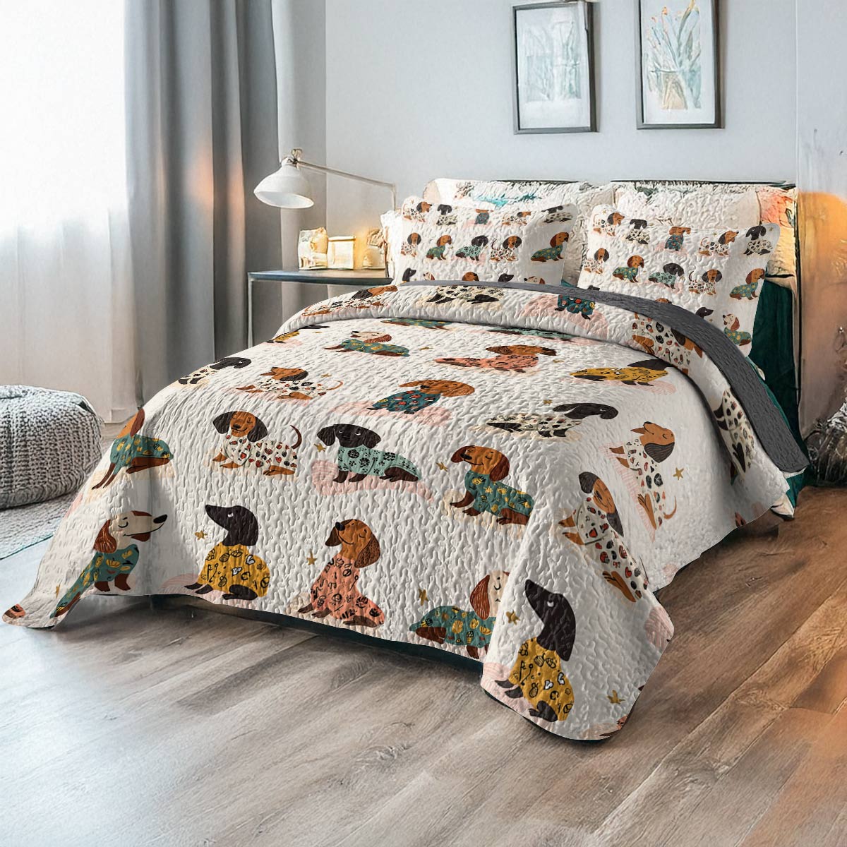 Shineful All Season Quilt 3-Piece Set - Dachshund Cozy Pajama Party