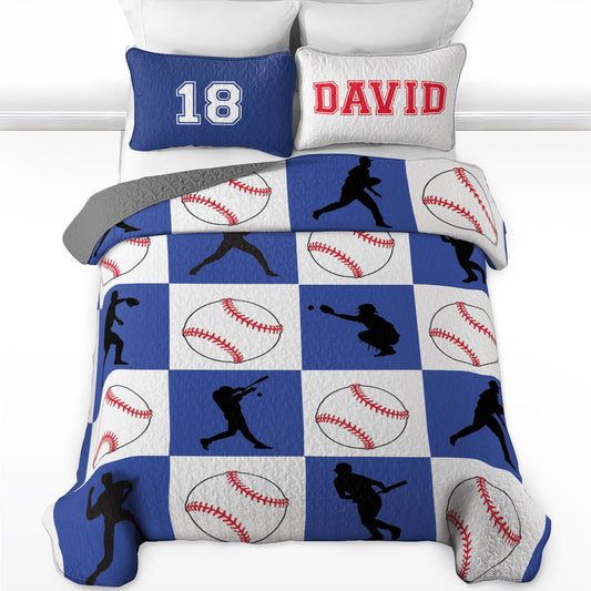 Shineful All Season Quilt 3-Piece Set Personalized Baseball Action