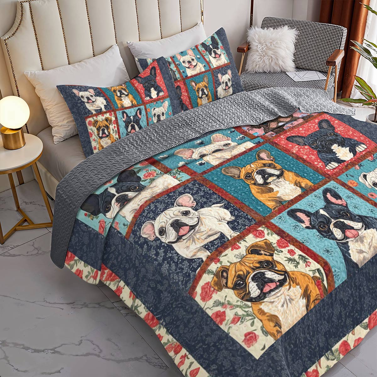 Shineful All Season Quilt 3-Piece Set Vintage Bulldogs