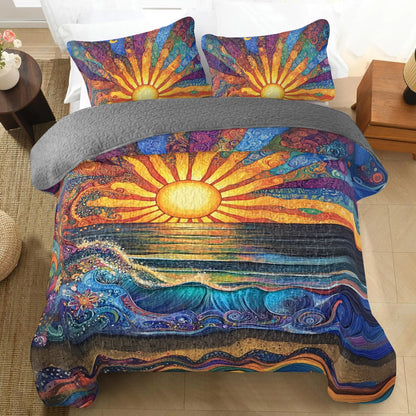 Shineful All Season Quilt 3-Piece Set Radiant Sunrise Waves