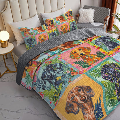 Shineful All Season Quilt 3-Piece Set Dachshund Patchwork Collection