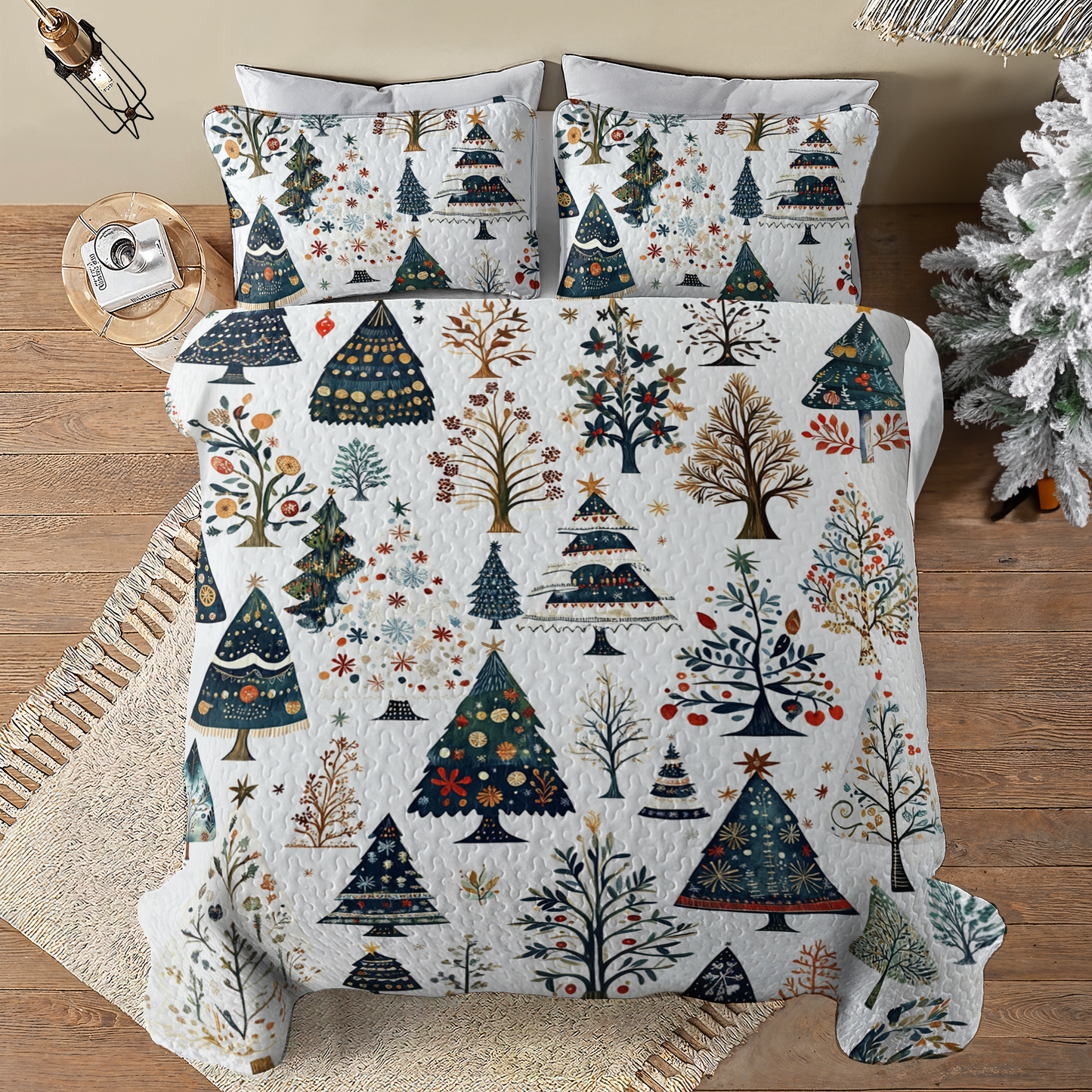 Shineful All Season Quilt 3-Piece Set Gentle Christmas Tree