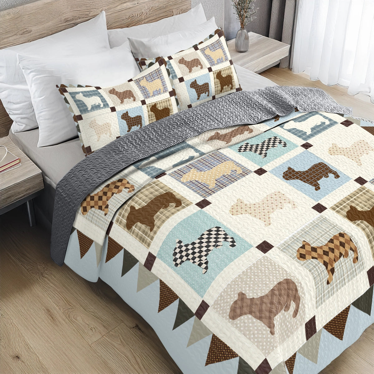 Shineful All Season Quilt 3-Piece Set French Bulldog Cozy Country