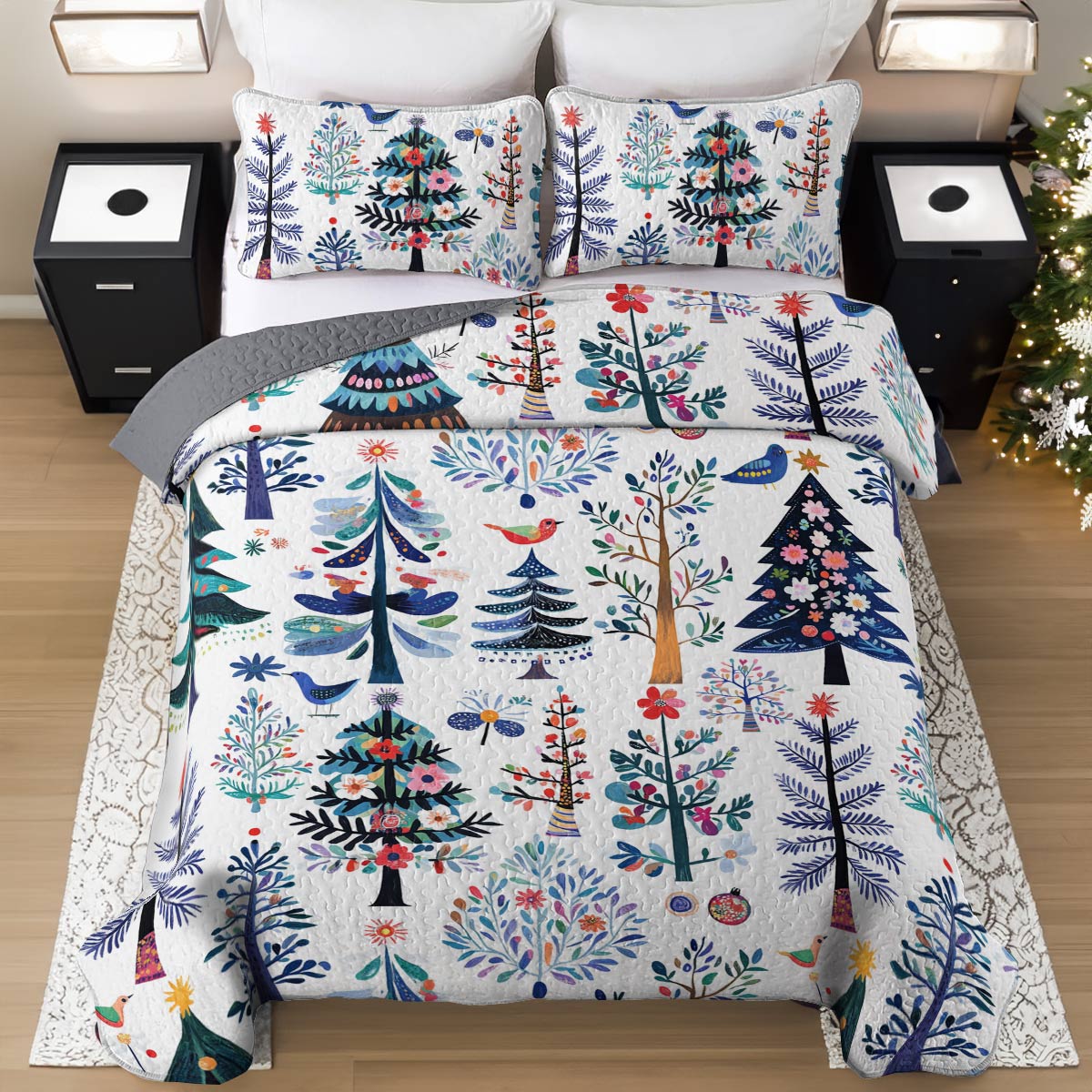 Shineful All Season Quilt 3-Piece Set Whimsical Christmas Tree