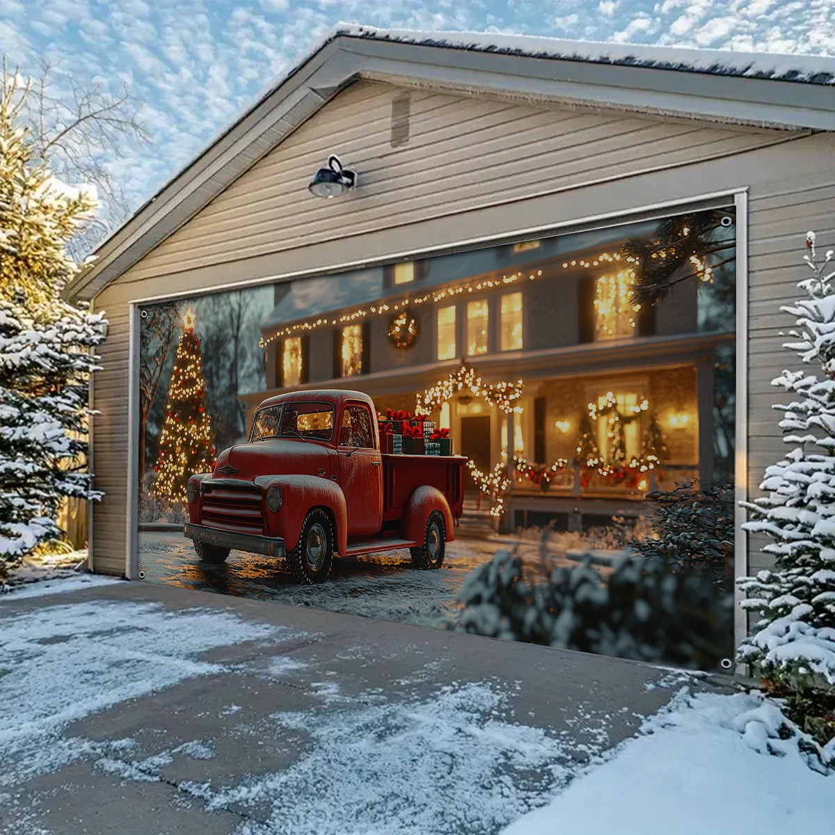 Shineful Garage Door Banner Decoration Festive Truck Christmas