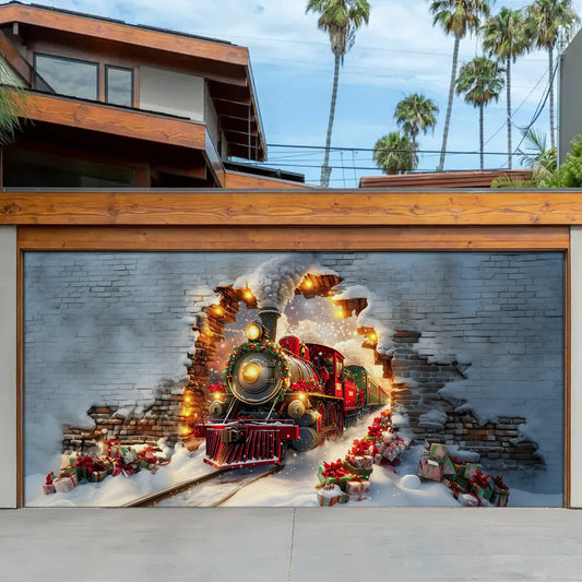 Shineful Garage Door Banner Decoration - Christmas Train 3D
