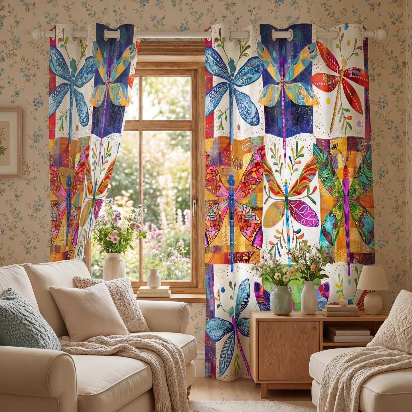 Shineful Quilted Curtain Dragonfly Bloom